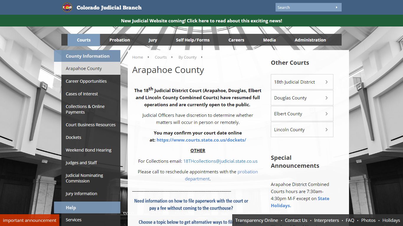 Colorado Judicial Branch - Arapahoe County - Homepage